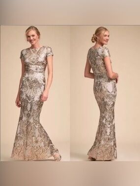 BHLDN for Anthropologie Gold Silver Sequin Formal Evening Gown Size 4
